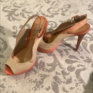 Tan/orange sling back platform heels